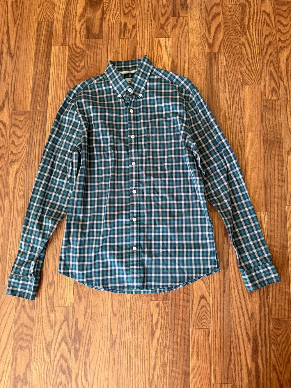 Men's Teal and Navy Plaid Button-Down Shirt